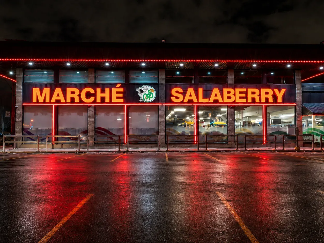 Vision Bleu permanent LED lighting on a commercial building — view 4