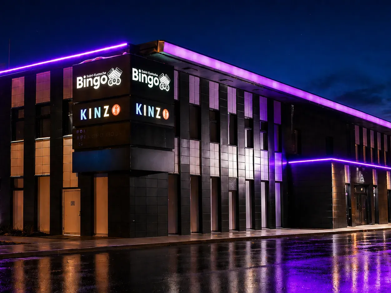 Vision Bleu permanent LED lighting on a commercial building — view 2