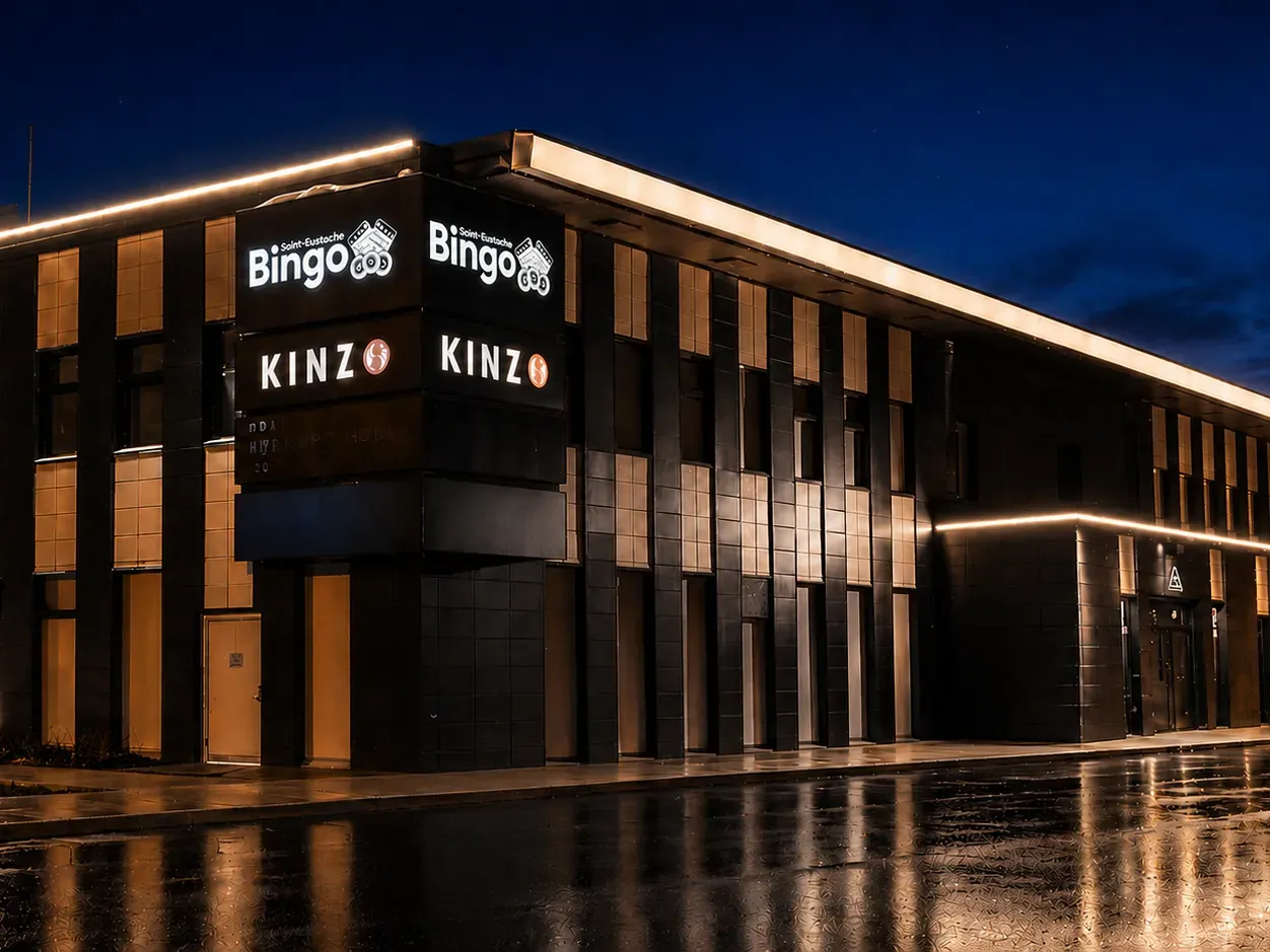 Vision Bleu permanent LED lighting on a commercial building — view 3