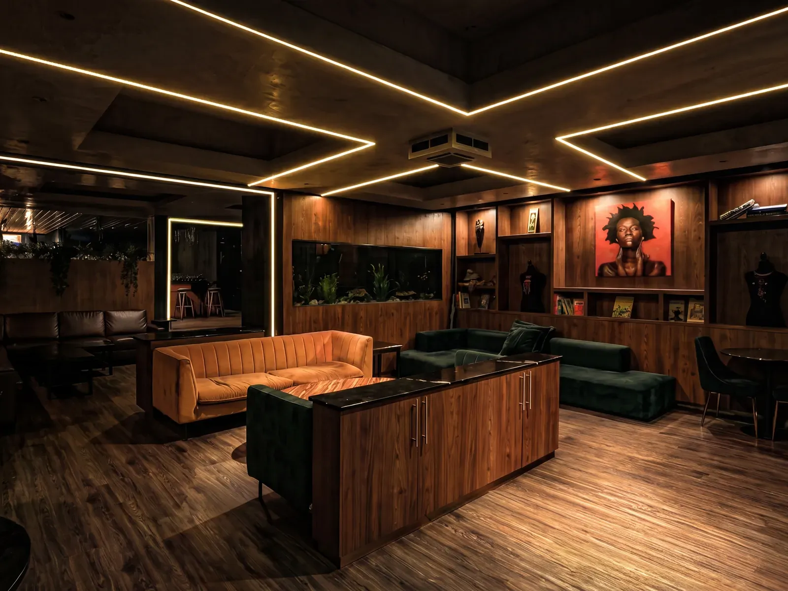 Vision Bleu permanent LED lighting on a restaurant-bar, inside and out — view 3