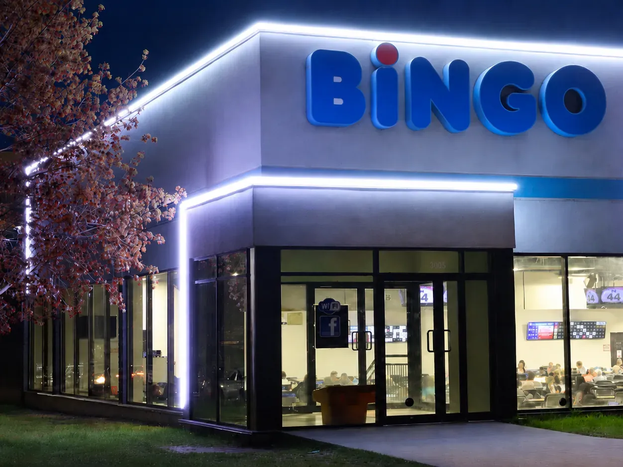 Vision Bleu permanent LED lighting on a commercial building — view 2