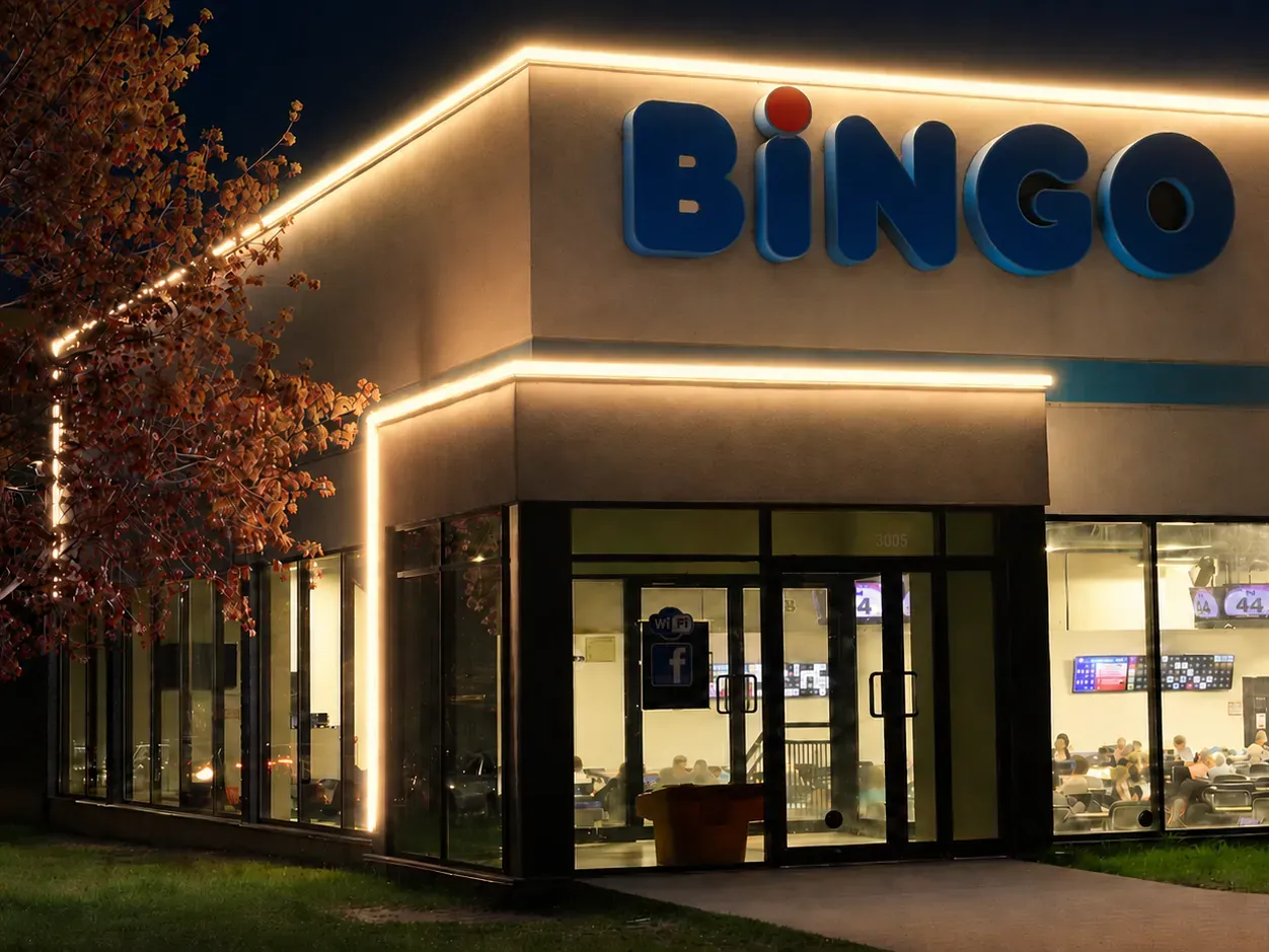 Vision Bleu permanent LED lighting on a commercial building