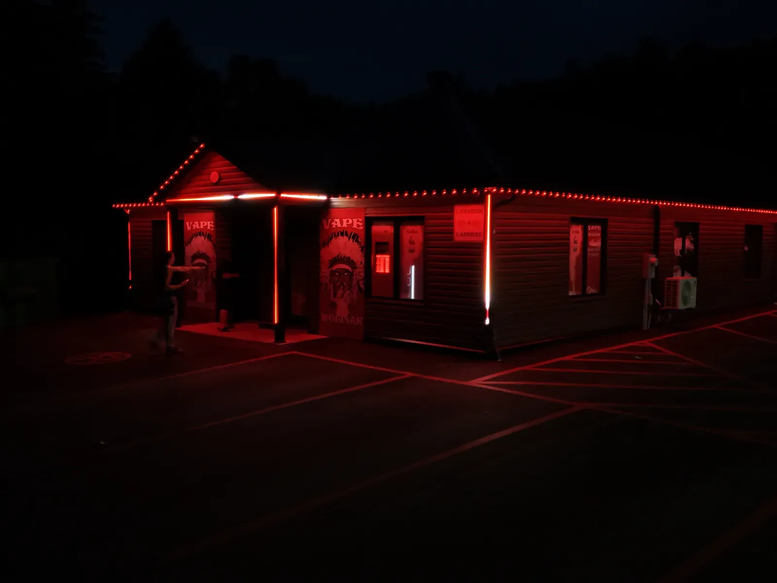 Vision Bleu permanent LED lighting on a commercial building — view 3