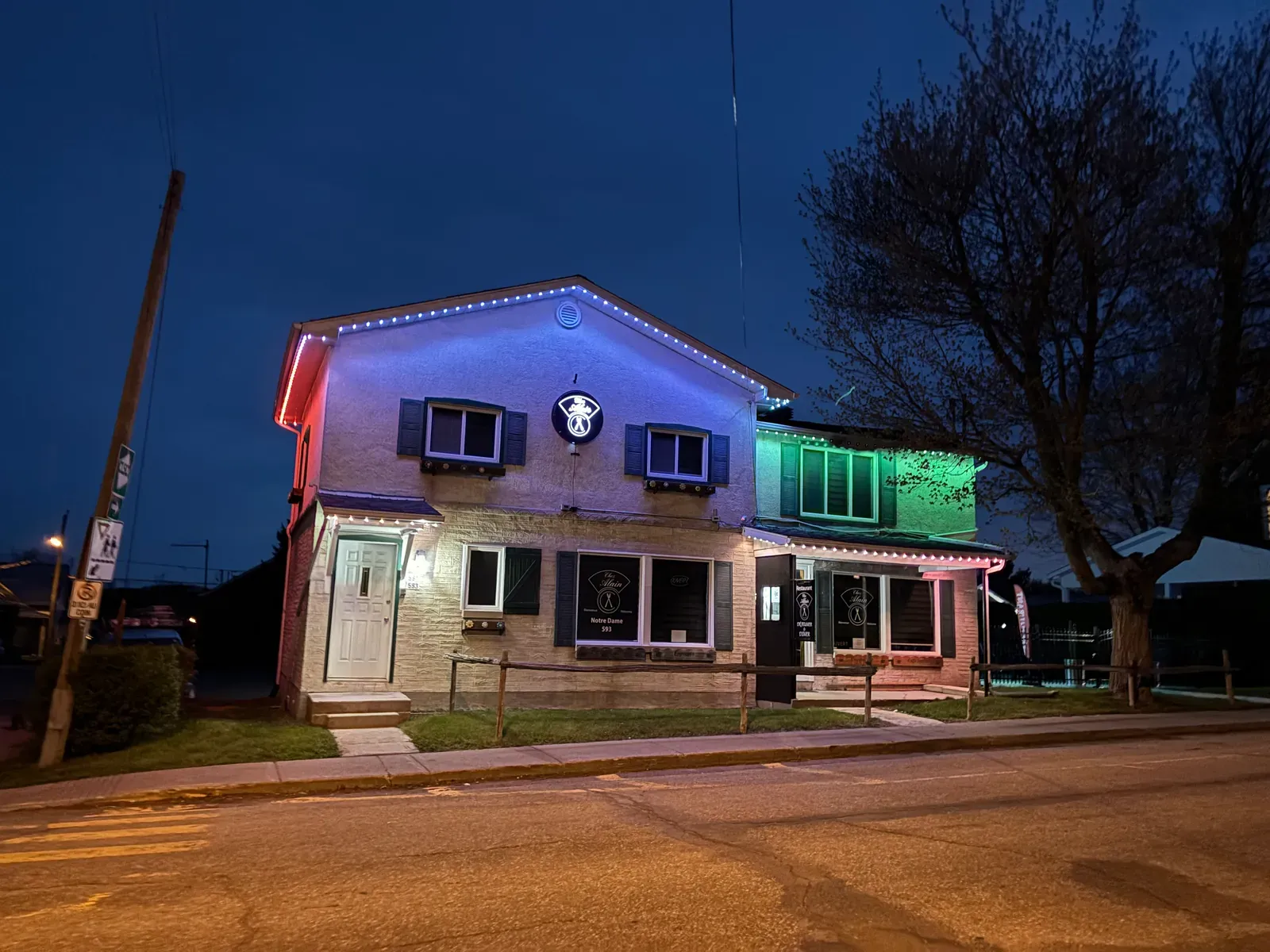 Vision Bleu permanent LED lighting on a commercial building